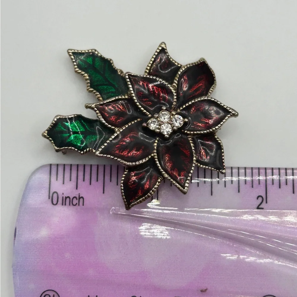 Classic Red and Green Poinsettia Brooch